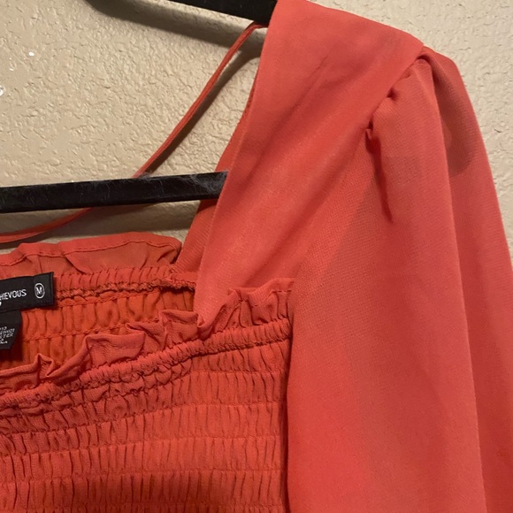 Miss Chevious Stretchy Crop Top semi Sheer Long Sleeve Size M Rust - Picture 6 of 9